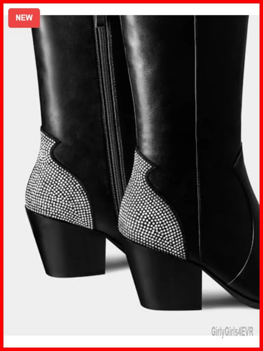 Women's Thigh High Cowboy Boots Rhinestone Chunky Heel Over Knee PU Leather